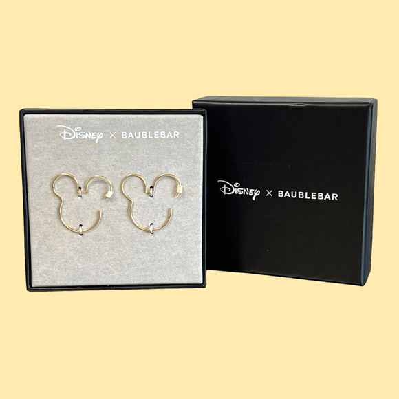 Disney x BaubleBar Mickey Mouse Gold Threader Hoop Earrings - Picture 11 of 13